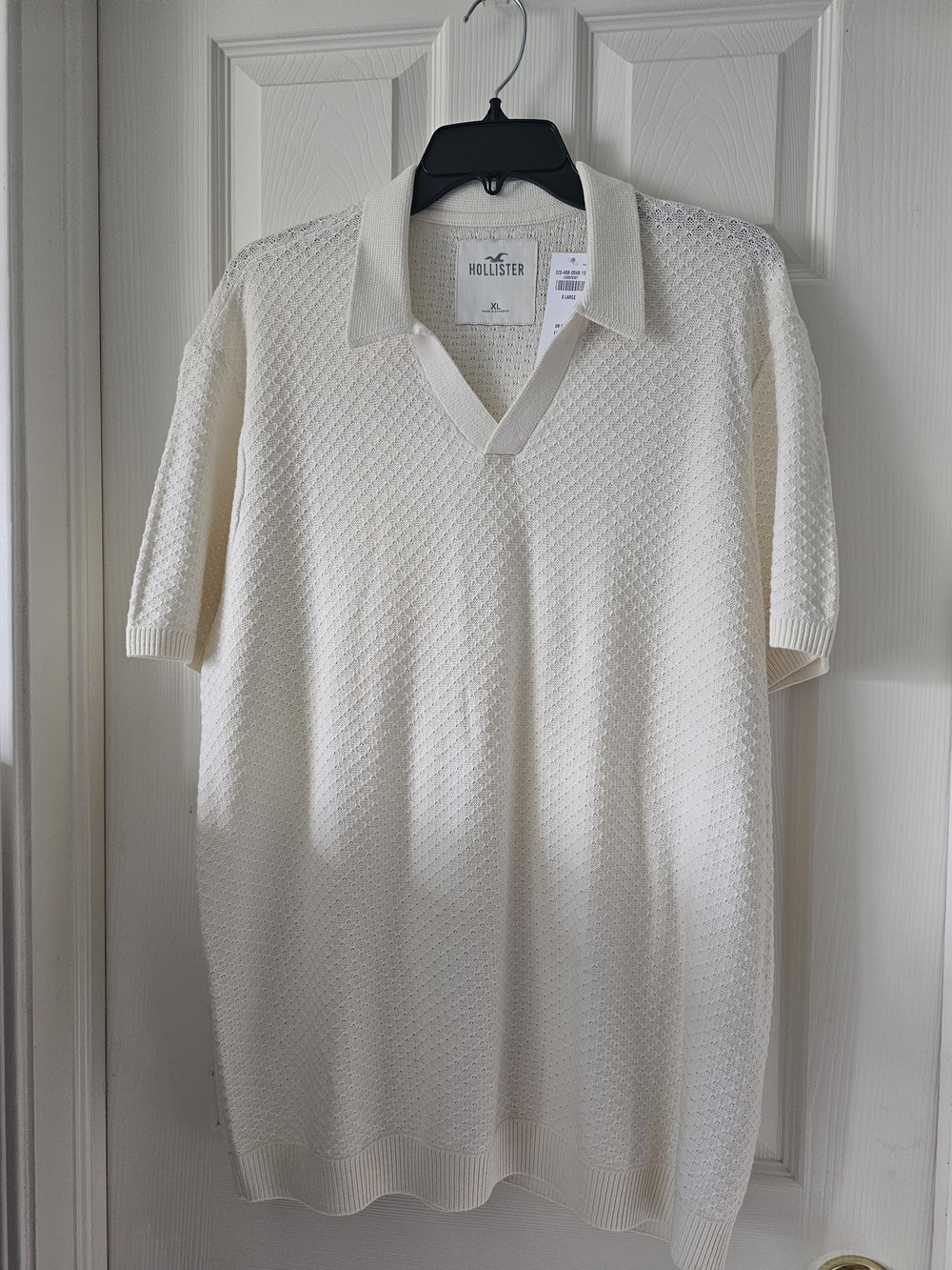 NWT HOLLISTER Co. Men's Textured Knit Polo Sweater Cream SZ XL.